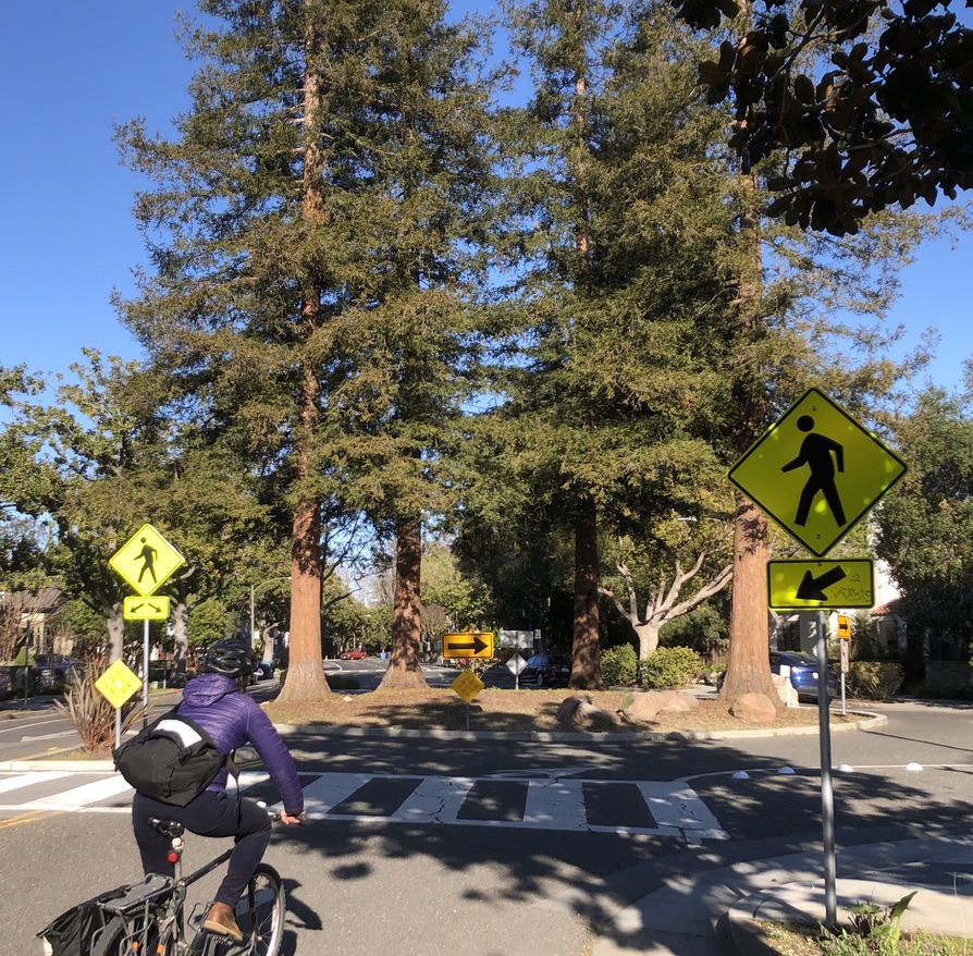 Photo of bicylist at neighborhood traffic circle